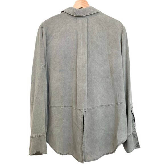 Anthropologie CLOTH & STONE Green Split Back Button Up High Low Shirt - Picture 10 of 12